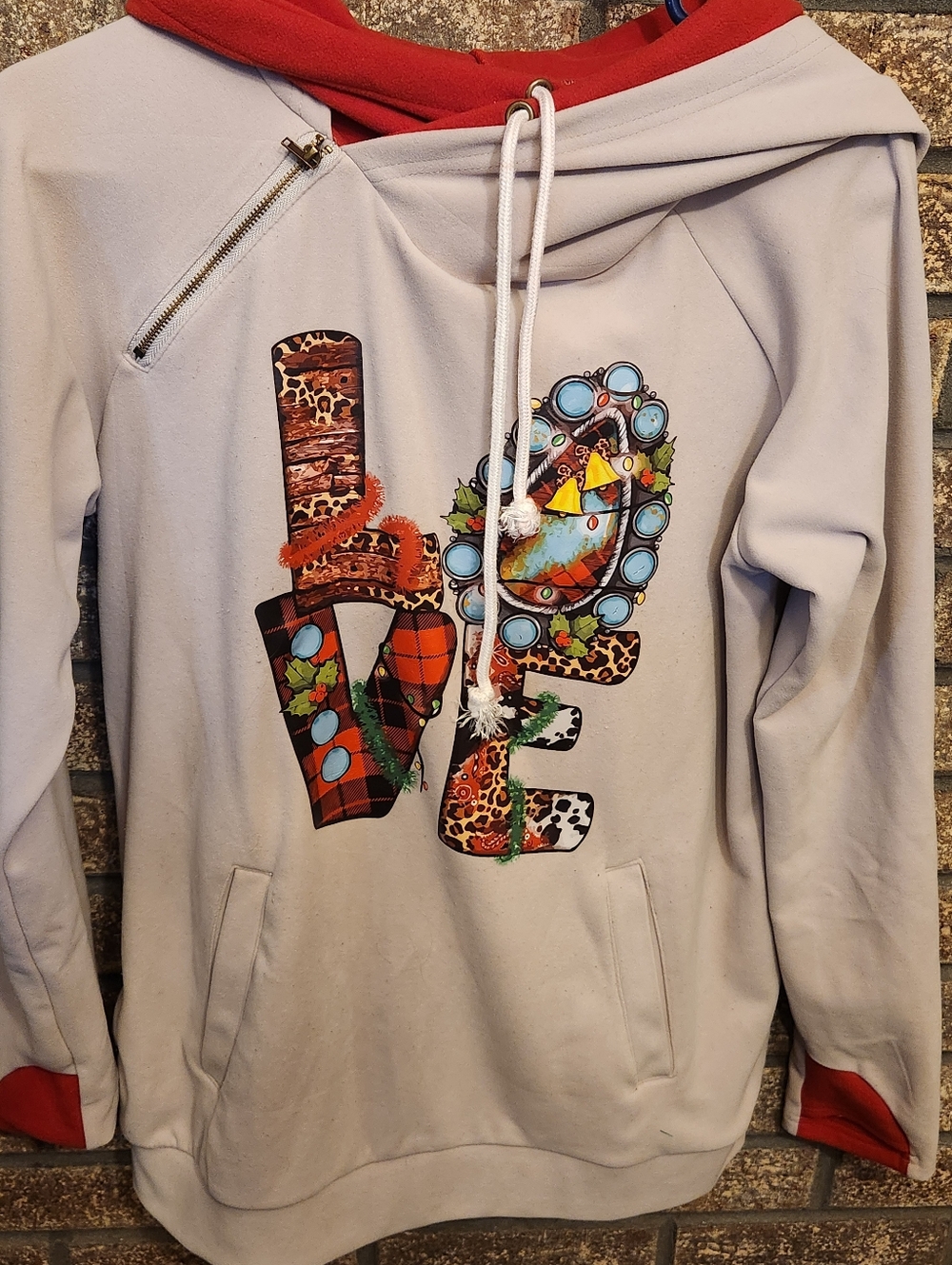 Neutral Hoodie with Colorful 'LOVE' Graphic